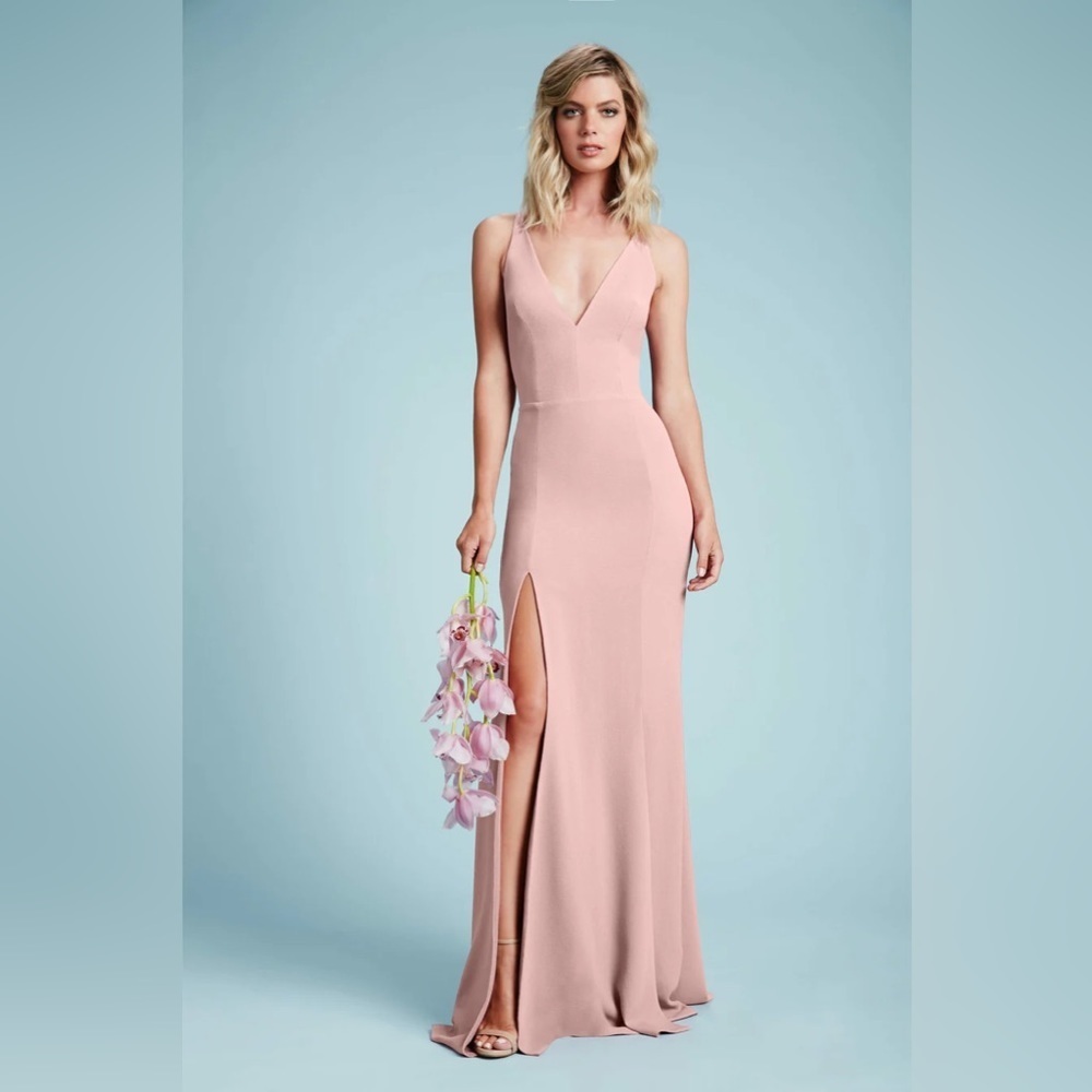 Dress the Population Irish Gown Sheath Side slit Blush‎ Sz S Maxi Cocktail Party